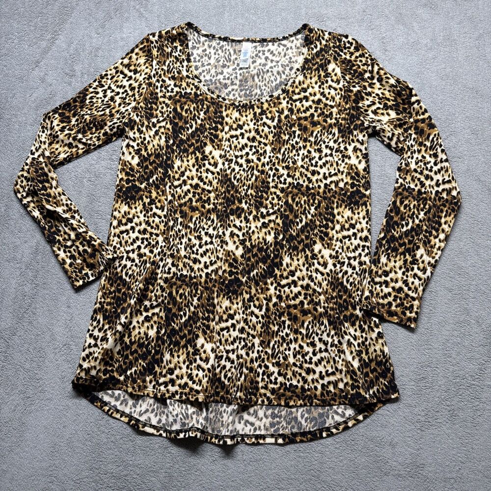 EUC WOMEN'S LULAROE LYNNAE CHEETAH LEOPARD LONG SLEEVE TOP PLUS SIZE M